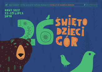 Grafika przedstawiająca brązowego niedźwiedzia i napis "26. Święto Dzieci Gór"